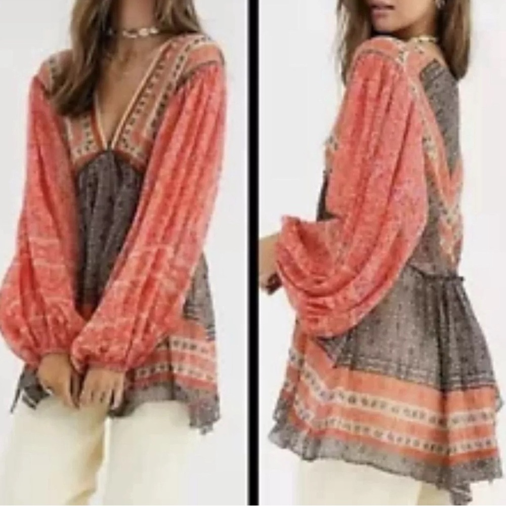 ‼️SOLD‼️ Free People Aaliyah orange brown boho tunic